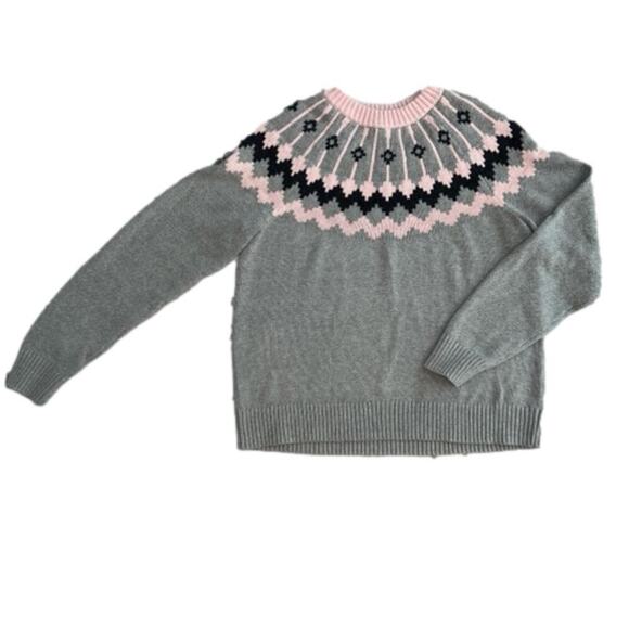 J. Crew Fair Isle Crew Neck Cotton Sweater Pink Gray Perfect Condition Size L - Picture 11 of 11